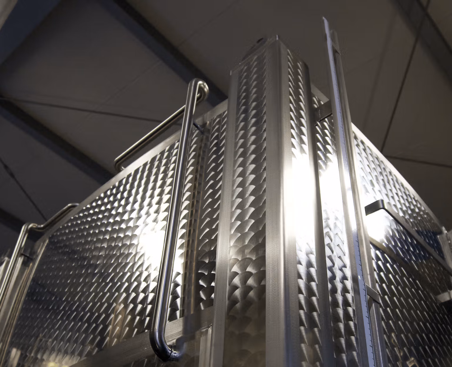 stainless steel products - view upwards towards top of tall rectangular tank