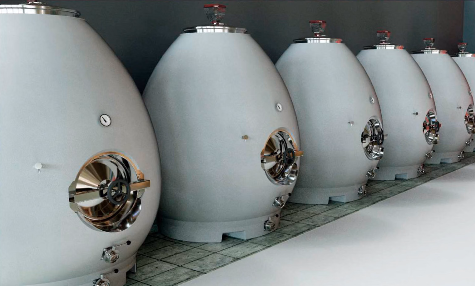 concrete wine tanks - row of concrete eggs in a winery